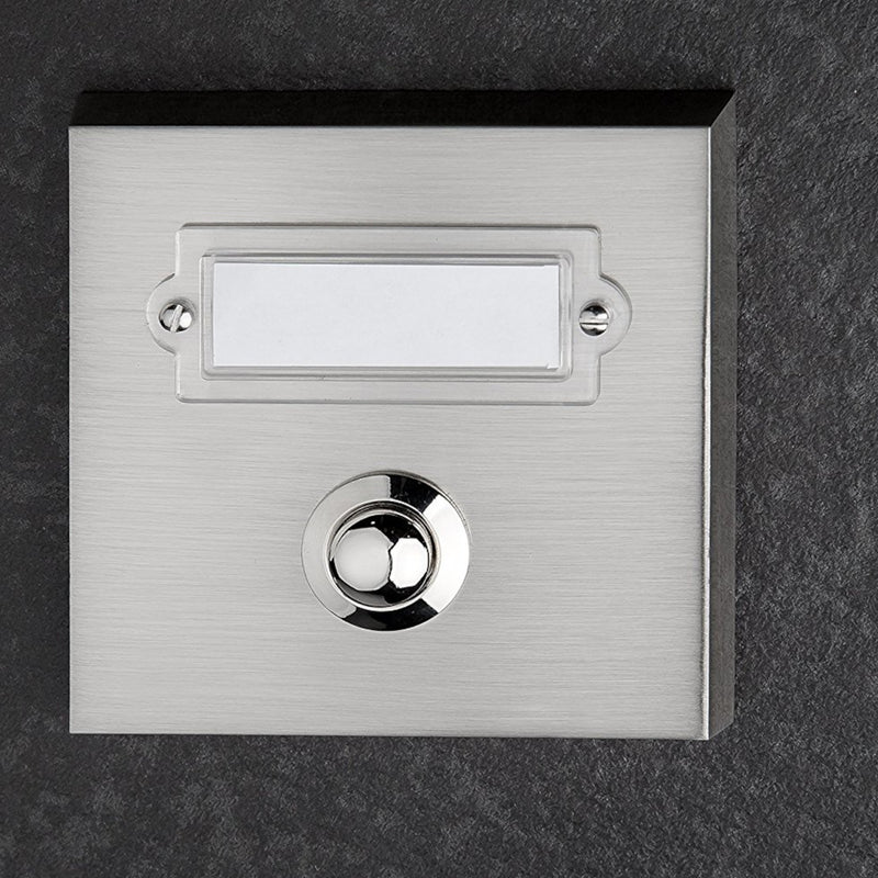 Klingeltaster 1-fach aus Echtmetall - Türklingelknopf mit Namensschild Aufputz - Haustürklingel - Rechteck verchromtem Taster, angebracht, montiert