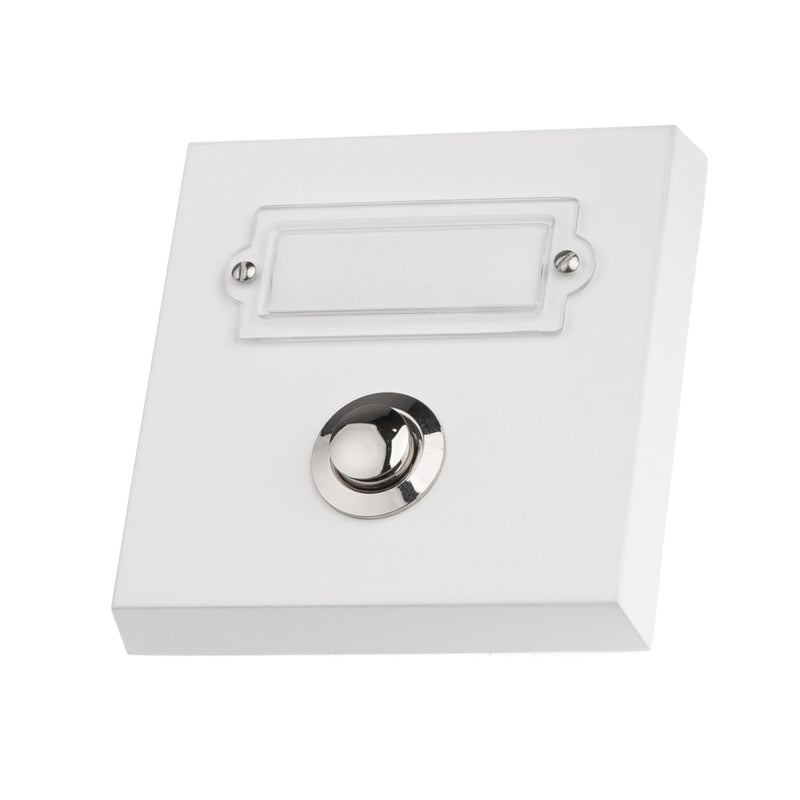 Klingeltaster 1-fach aus Echtmetall Aufputz - Türklingelknopf mit Namensschild - Haustürklingel - Klingelschalter, weiß