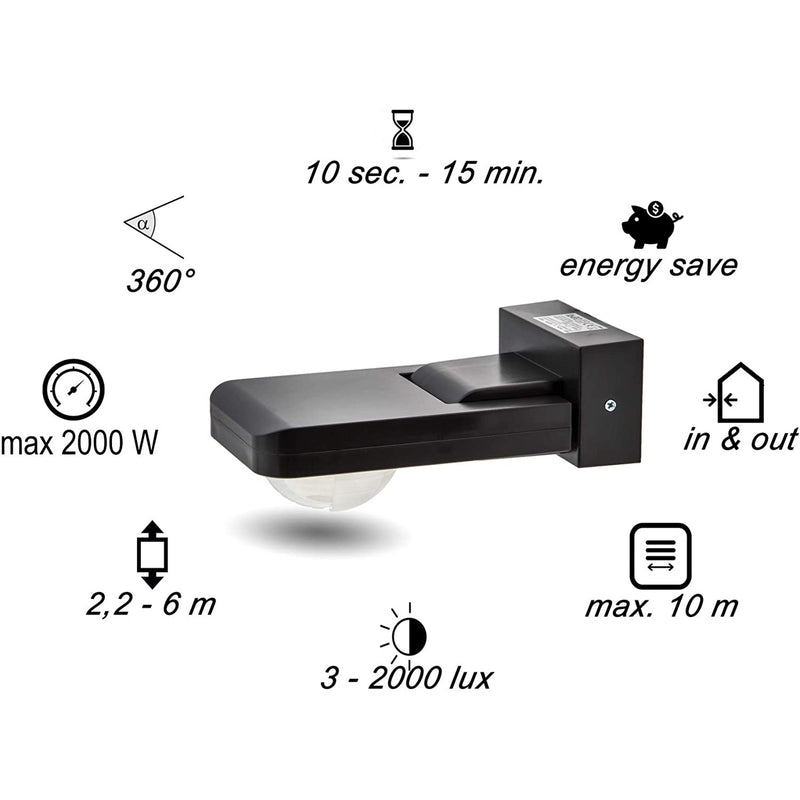 Bewegungsmelder Infrarot 360° - 3 Sensoren und Matrixlinsen - IP65 Bewegungsmelder LED geeignet - Unterkriechschutz & Bereichsbegrenzung - Wand-/Deckenmontage - anthrazit